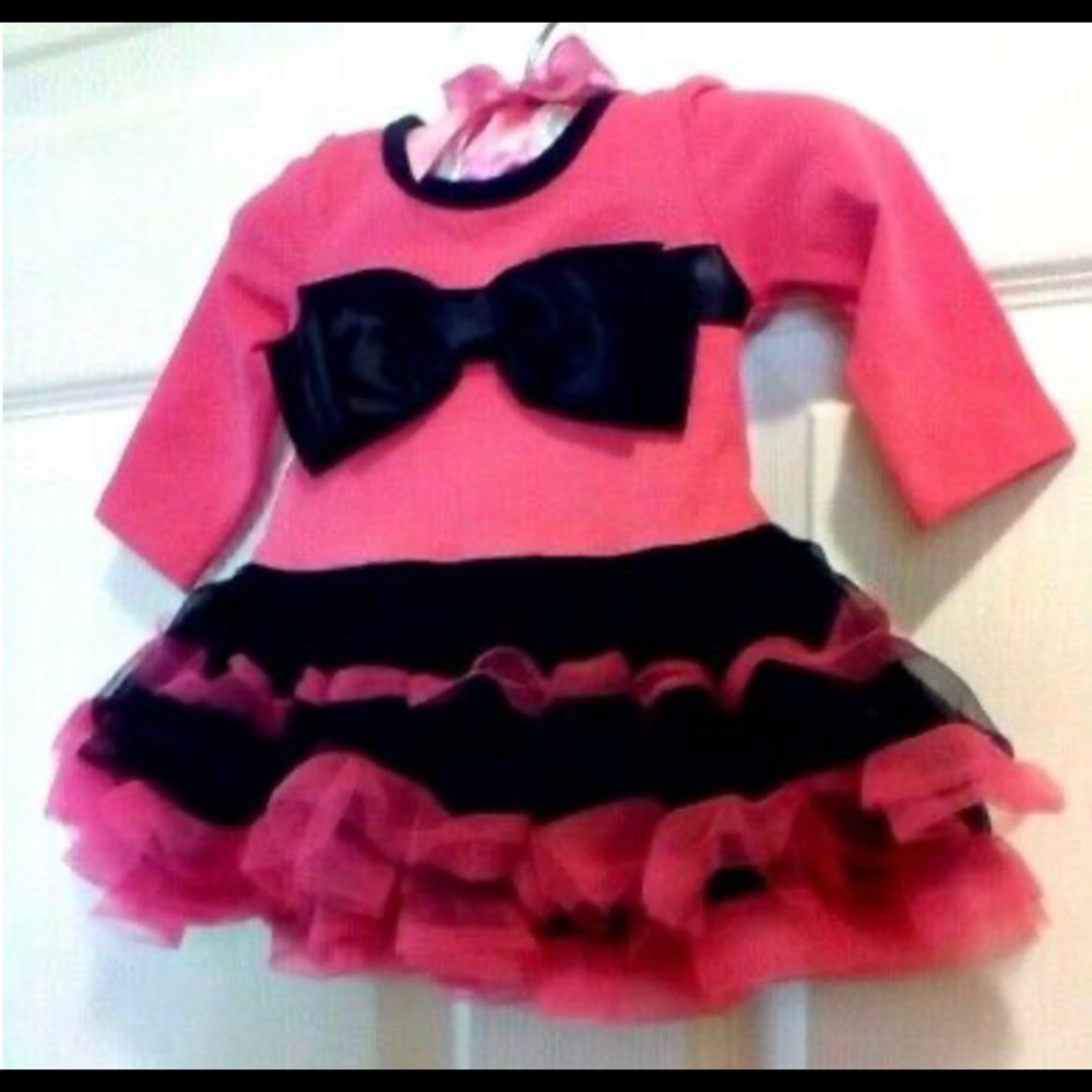 Babyrageous Hot Pink Black Bow Ruffles Dress
